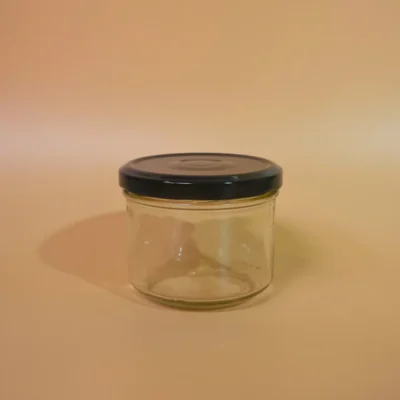 Envase vidrio jar boca ancha con tapa negra